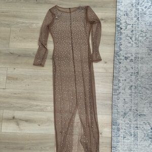 Nude Mesh Dress with Rhinestones Size Small